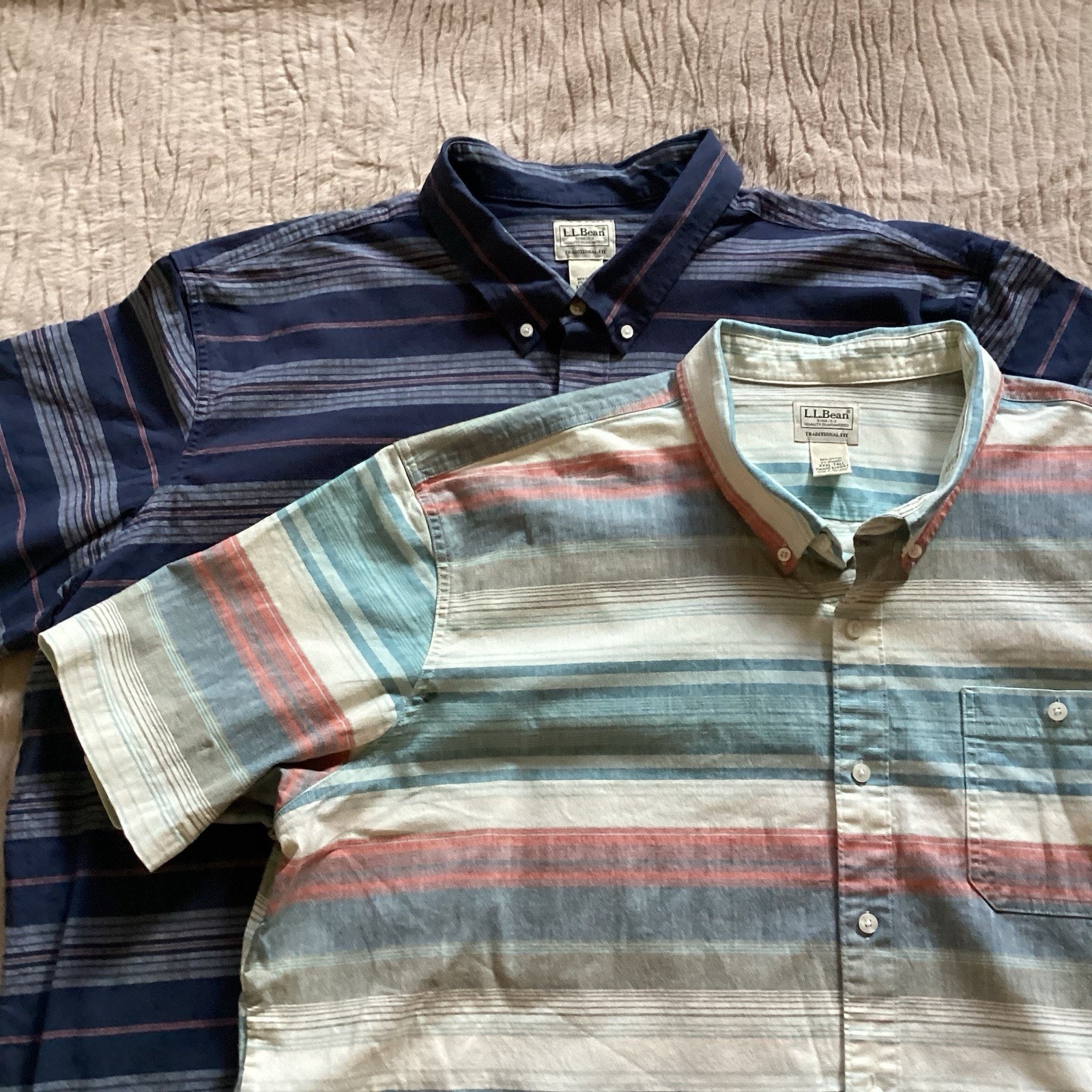 Llbean Men’s Short Sleeve Shirts Xxlt Traditional Fit, Lot Of 2, Outdoor Preppy